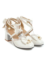 Sweet Lolita Schuhe Bogen Spitze High Heel Leder Lolita Pump Schuhe