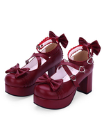 Sweet Lolita Schuhe Bow Riemchen Plattform Chunky Heel Burgund Lolita Schuhe