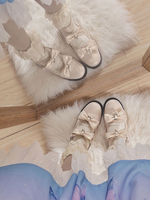Sweet Lolita Schuhe Ecru White Bows Perlen Welpen Ferse Lolita Pumps