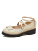 Sweet Lolita Schuhe Ecru White Bows Schleife Leder Chunky Heel Lolita Pumps