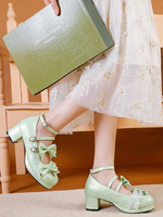 Sweet Lolita Schuhe Hellgrüne Schleifen Round Toe PU Leder Lolita Pumps