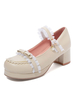 Sweet Lolita Schuhe Lace Pearl Bow Runde Zehe Leder Lolita Pumps