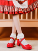 Sweet Lolita Schuhe Red PU Leder Chunky Heel Lolita Pumps