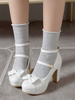 Sweet Lolita Schuhe Schleife Spitze Leder Plattform Chunky Heel Lolita Schuhe