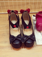 Sweet Lolita Schuhe Schwarz Chunky Ferse Bows Zwei Tone Square Toe Lolita Pumps Schuhe
