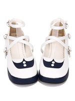 Sweet Lolita Schuhe Zweifarbig Riemchen Plattform Tief Blau Lolita Schuhe