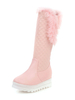 Sweet Lolita Stiefel aus PU-Leder mit pelzigem Diamantmuster und runder Zehenpartie. Rosa Lolita-Schuhe