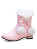 Sweet Lolita Stiefel Pom Pom Bows Round Toe Pink Lolita Schneestiefel