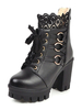 Sweet Lolita Stiefel Schwarze Spitze Runde Zehen Leder Chunky Heel Lolita Schuhe