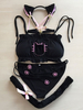 Sweet Lolita Unterwäsche 2-teiliges Set Schwarze Schnürhose Ärmellose Top-Katzenkostüme Outfits
