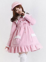 Sweet Lolita Wollmantel Spitzenrüsche Bogen Rosa Lolita Wintermantel