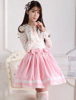 Sweet Rosa Kurz Kawaii Lolita Rock mit weißem Trim Bogen Birnenkleid
