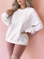 Sweetshirt für Frauen Weiß Langarm Buchstaben Druck Baumwollmischung Sweatshirt