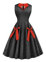 Swing Dress Polka Dot Bows Ärmelloses Sommerkleid aus den 1950er Jahren