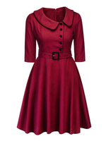 Swing-Kleid 1950 Plaid Frau Halbarm Bubikragen Kleid