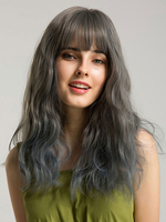 Synthetische Perücken Deep Grey Medium Curly Rayon Elegante lange Perücke für Frau