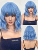 Synthetische Perücken Helles Himmelblau Lockiges Hitzebeständiges Faser Zerzaustes Kurzes Damen Damen Kurze Perücke