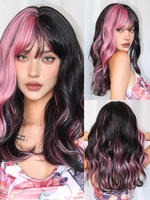 Synthetische Perücken schwarz lockig hitzebeständig fasergeschichtet mittellang kurze Mädchenperücke für Frauen