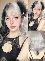 Synthetische Perücken Schwarz Weiß Bobs Hitzebeständige Faser Zerzaust Kurze Damen Frauen Kurze Perücke