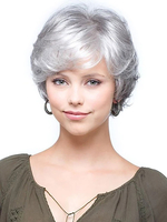 Synthetische Perücken; Silber; gelockt; hitzebeständig; kurze Damenperücke für Damen