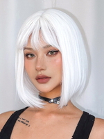 Synthetische Perücken weiß hitzebeständig fasergeschichtet kurz für Mädchen und Frauen