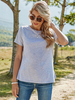 T-Shirt für Frauen Jewel Neck Kurzarm Hellgrau Polyester Rüschen Spitze Sommer T-Shirt