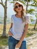 T-Shirt für Frauen Jewel Neck Kurzarm Hellgraue Spitze Polyester T-Shirt