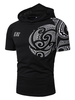 T-Shirt für Mann Schwarz Kapuzen Print Baumwolle Slim Fit Kurzarm Casual T-Shirt Top