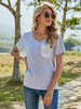 T-Shirt Jewel Neck Kurzarm Hellgraue Spitze Polyester T-Shirt für Frauen
