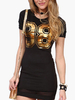 T-Shirt-Kleid-Schwarz Polyester-Farben-Block mit kurzen Ärmeln Juwel-Ansatz-Sommer-Kleid