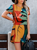 T-Shirt Kleid Sommerkleid Jewel Neck Leaf Print Baumwolle Beach Dress
