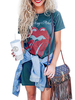 T-Shirt Kleider Blue Polyester Kurzarm Jewel Neck Sommerkleid