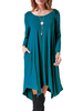 T-Shirt Kleider Cyan Polyester Langarm Jewel Neck Sommerkleid
