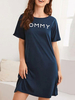 T-Shirt Kleider Dark Navy Polyester Letters Print Kurzarm Jewel Neck Sommerkleid