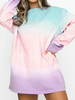 T-Shirt Kleider Hellhimmelblaue Baumwollmischung Bedruckt Langarm Jewel Neck Gradient Sommerkleid