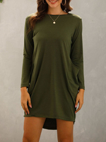 T-Shirt Kleider Hunter Green Cotton Blend Langarm Jewel Neck Shift Dress