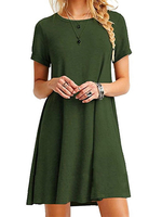 T-Shirt Kleider Hunter Green Polyester Kurzarm Jewel Neck Sommerkleid Midikleid