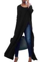 T-Shirt Kleider Schwarz Ärmeln Jewel Neck Split Oversized Maxi-Kleid