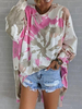 T-Shirt Langarm T-Shirts Blau Polyester bedruckt Jewel Neck Frauen Shirt