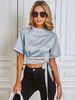 T-Shirt mit kurzen Ärmeln; grünes Polyester; Juwelenhals; für Frauen