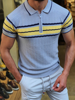 T-Shirts Chic Turndown Collar Stripes Kurzarm