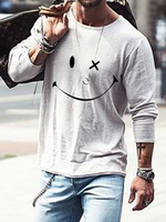T-Shirts für Männer Casual Jewel Neck Long Sleeves Printed Toe Bluse