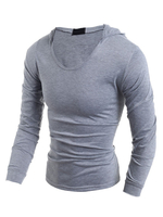 T-Shirts für Männer mit Kapuze Langarm V-Ausschnitt Hellgrau Hoodies