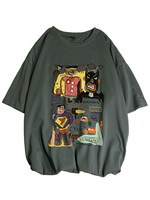 T-Shirts Locker sitzendes T-Shirt mit rundem Hals und kurzen Ärmeln Cartoon Batman Superman Print Herrenhemd
