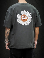 T-Shirts Locker sitzendes T-Shirt mit rundem Halsausschnitt; kurzen Ärmeln und einem Cartoon-Rückendruck
