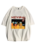 T-Shirts Locker sitzendes T-Shirt mit rundem Halsausschnitt; kurzen Ärmeln und Herrenhemd mit Cartoon-Frontdruck