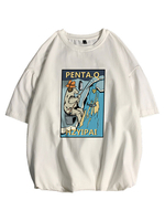 T-Shirts Locker sitzendes T-Shirt mit rundem Halsausschnitt; kurzen Ärmeln und Herrenhemd mit Cartoon-Frontdruck