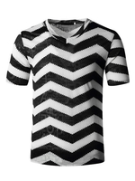 T-Shirts mit gewelltem Streifen und V-Ausschnitt und kurzen Ärmeln