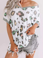 T-Shirts mit kurzen Ärmeln und weißem Damen-T-Shirt mit Baumwollmuster und V-Ausschnitt