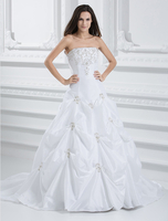 Taft A-Linie-Hochzeitskleid mit trägerlosem Design und Falten in Weiß